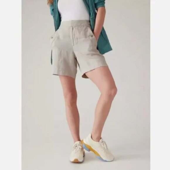 Athleta Voyager 100% LINEN Shorts Adjustable Size 18 Beige/Oatmeal RT$79 NWT - Picture 1 of 6